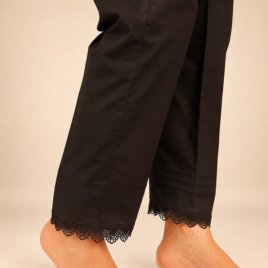 Cotton Trouser With Bottom Lace - Black - ZT503