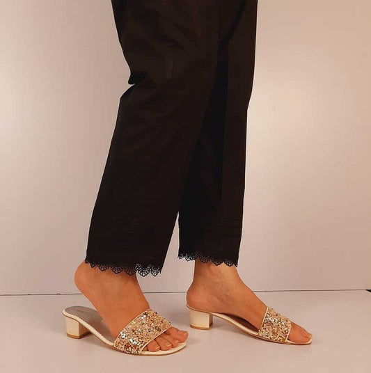 Cotton Trouser With Bottom Lace - Black  - ZT503