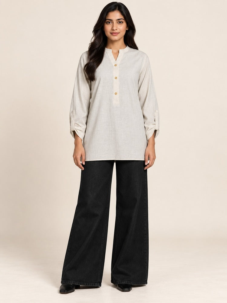 Cream - Khaddar Top - BJK02