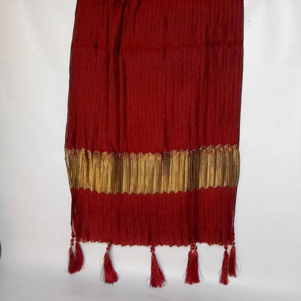 crush dupatta masuri bottom large ball tassels maroon