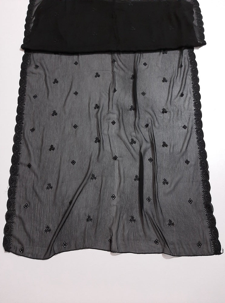 Cutwork Embroided Chiffon Dupatta - Black