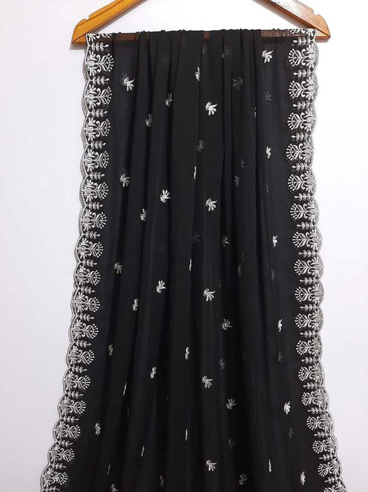 Cutwork Embroided Chiffon Dupatta β Black / White - ZD30