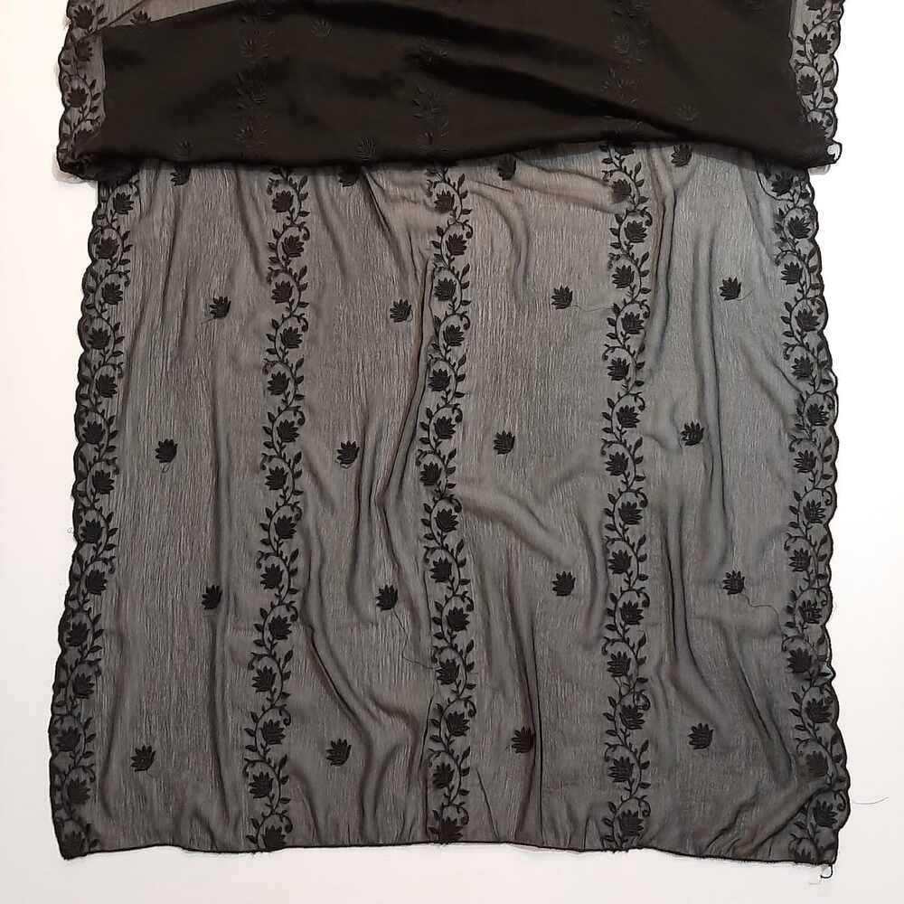 Cutwork Embroided Chiffon Dupatta - Black