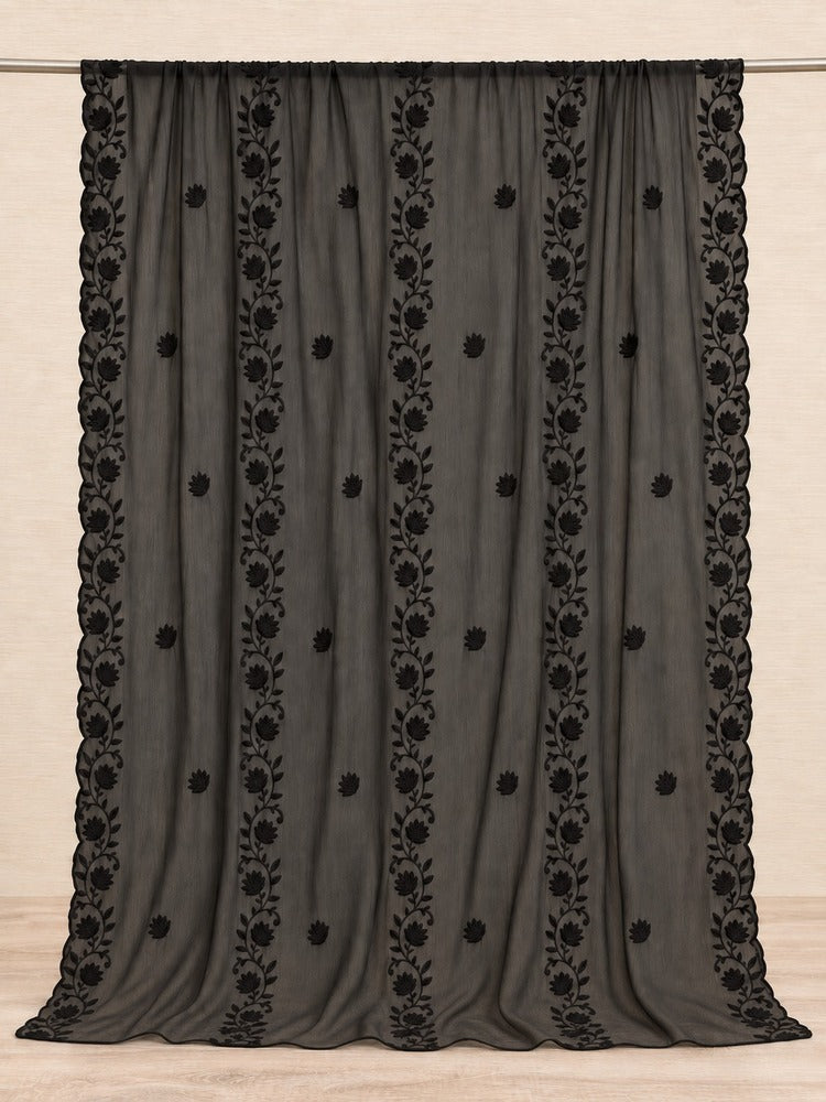 Cutwork Embroided Chiffon Dupatta - Black - ZD525-A