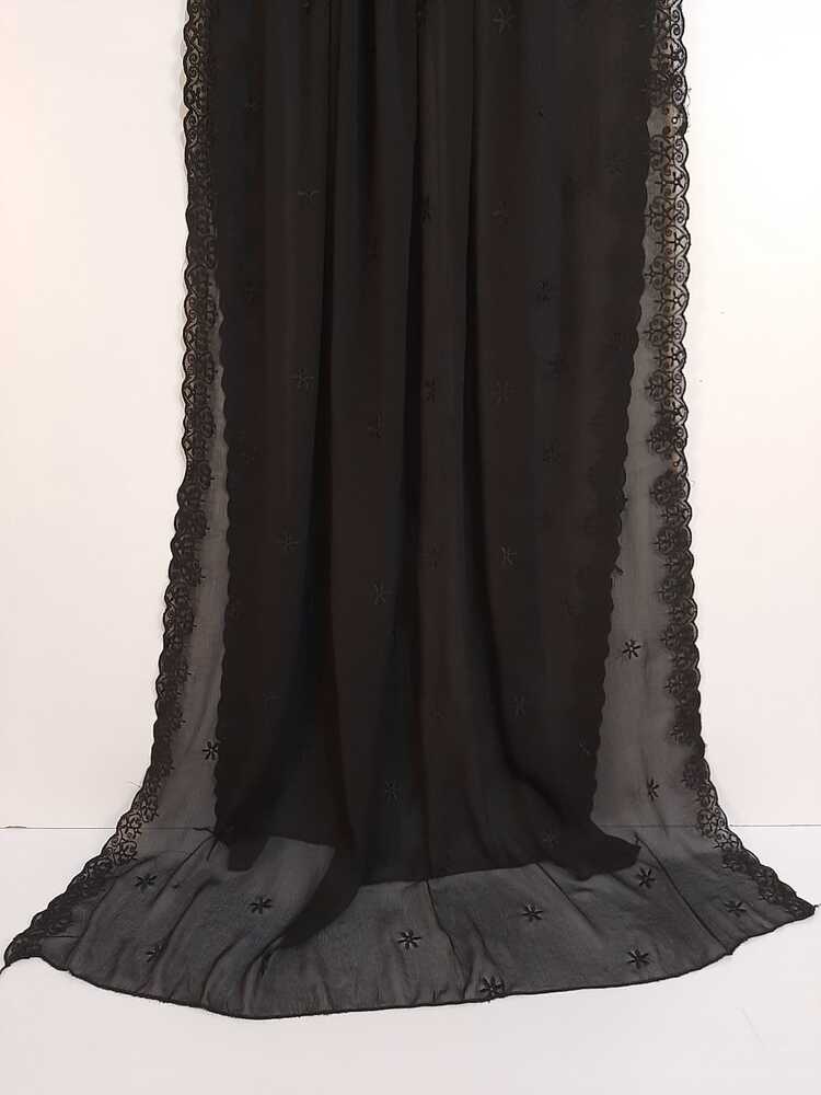 Cutwork Embroided Chiffon Dupatta - Black