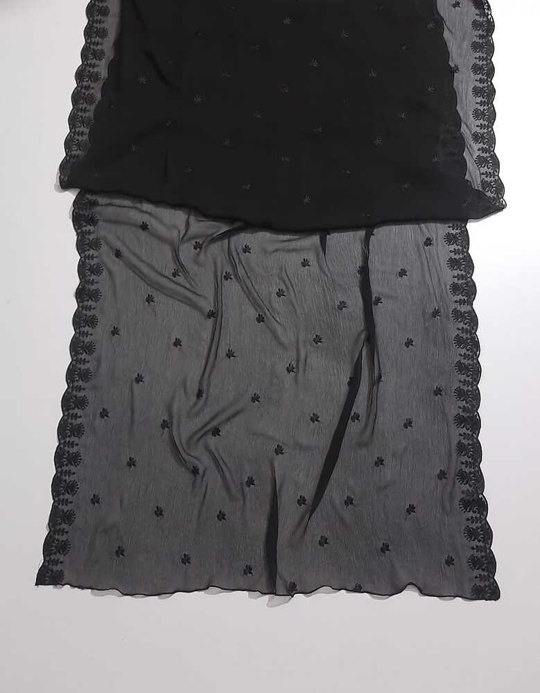 Cutwork Embroided Chiffon Dupatta - Black