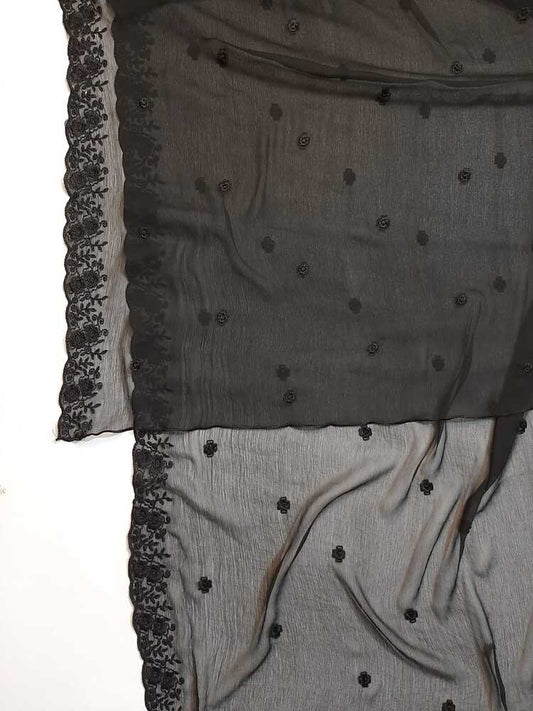 Cutwork Embroided Chiffon Dupatta - Black - ZD605