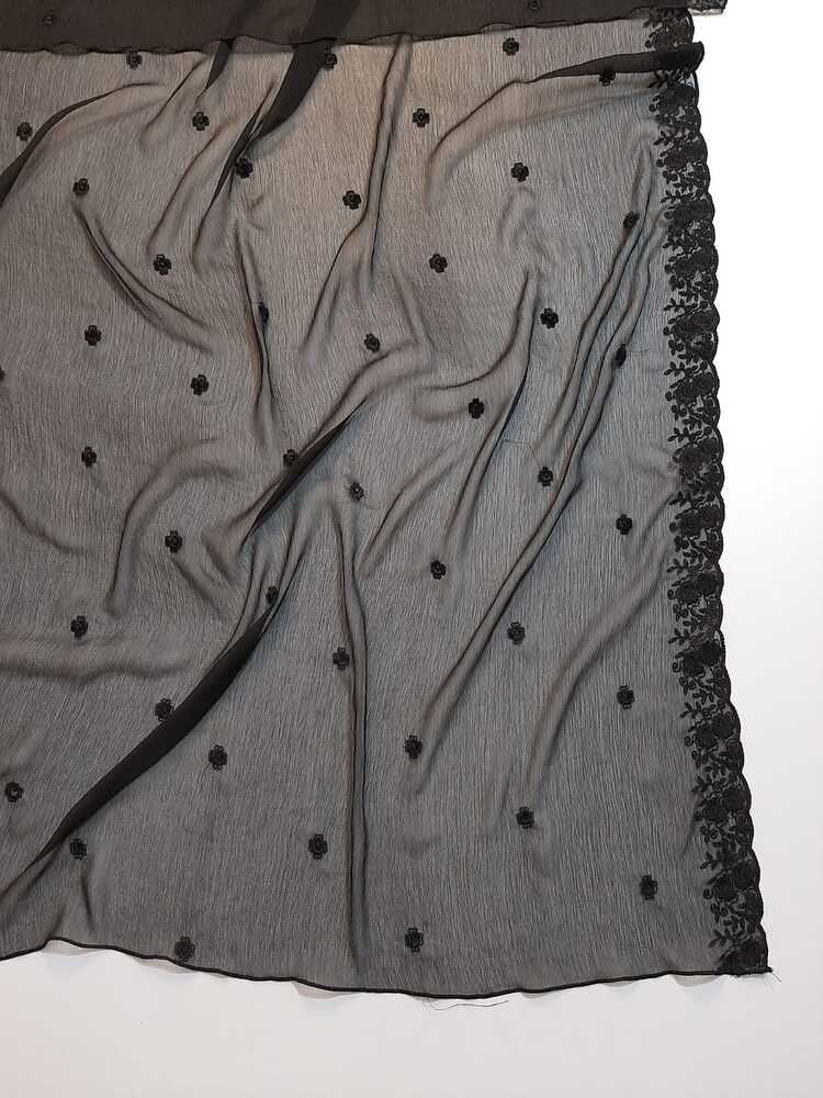 Cutwork Embroided Chiffon Dupatta - Black - ZD605