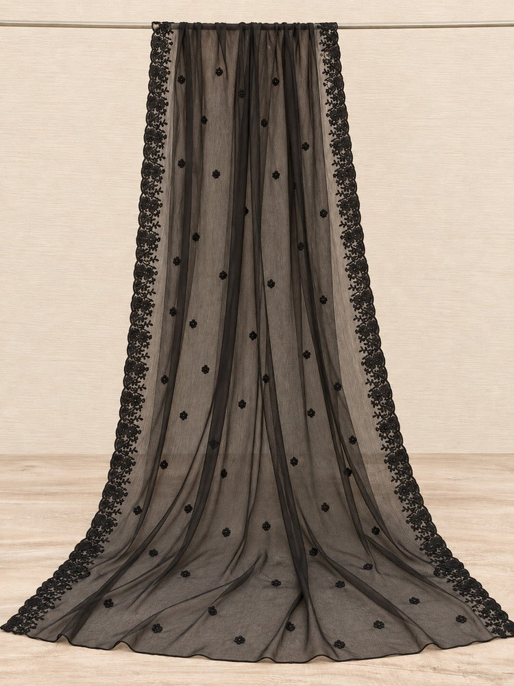 Cutwork Embroided Chiffon Dupatta - Black - ZD605