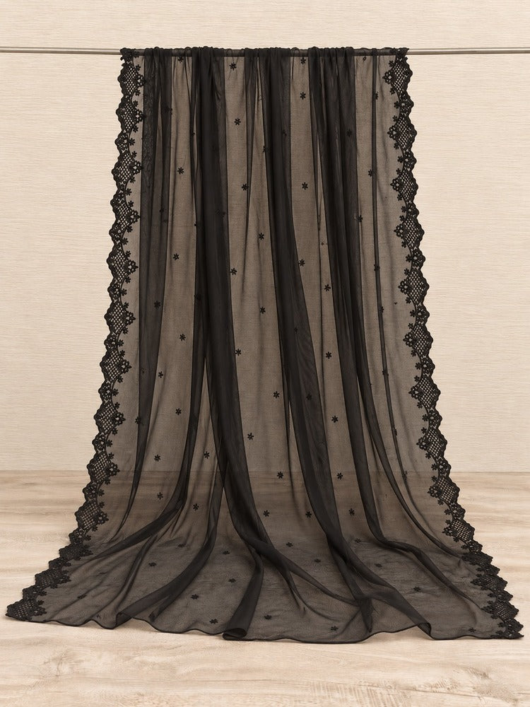 Cutwork Embroided Chiffon Dupatta - Black - ZD608