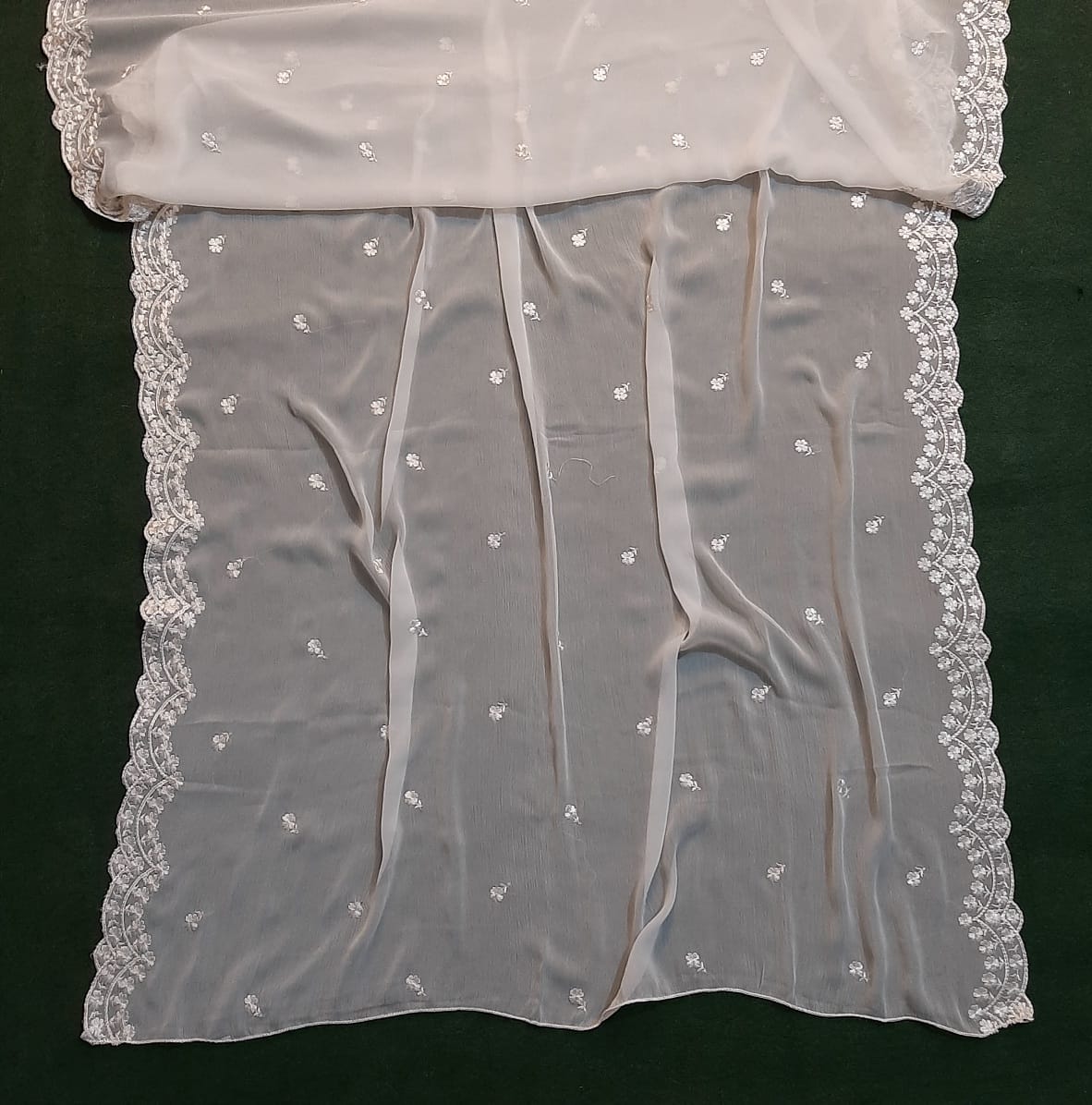 Cutwork Embroided Chiffon Dupatta - Dyeable - White