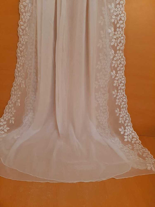 Cutwork Embroided Chiffon Dupatta – White - ZD415