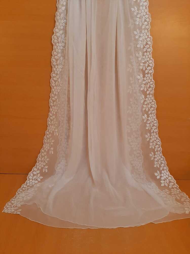 Cutwork Embroided Chiffon Dupatta – White - ZD415