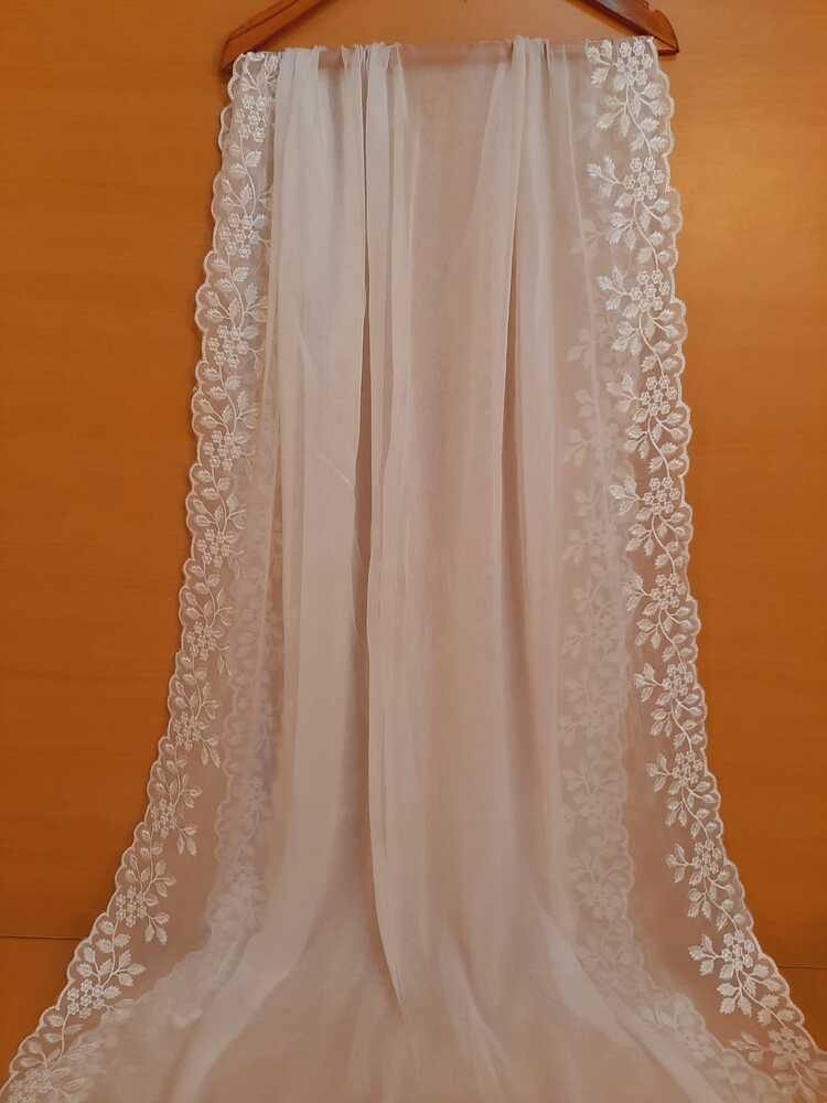Cutwork Embroided Chiffon Dupatta – White - ZD415