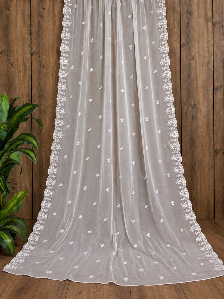 Cutwork Embroided Chiffon Dupatta - White - ZD576
