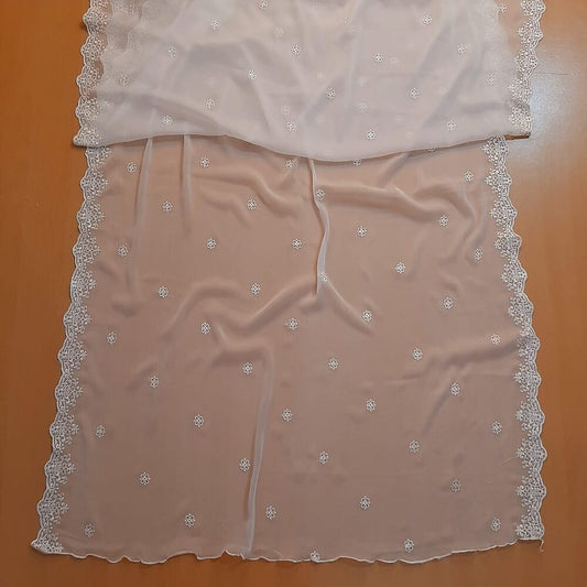 Cutwork Embroided Chiffon Dupatta - Dyeable - White