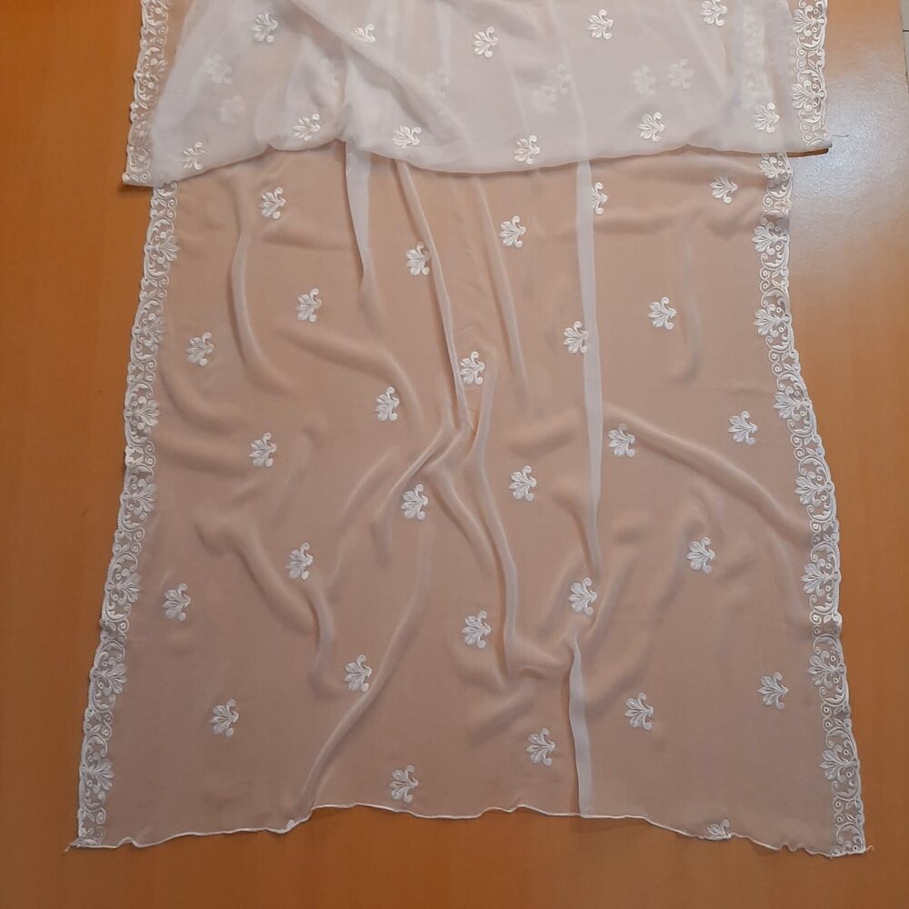 Cutwork Embroided Chiffon Dupatta - Dyeable - White