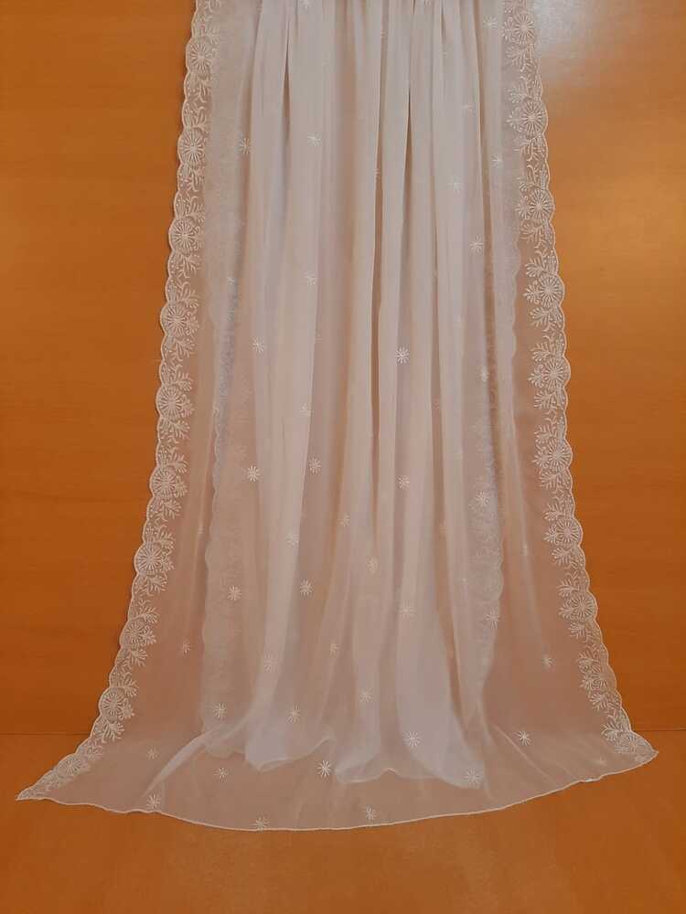 Cutwork Embroided Chiffon Dupatta - Dyeable - White