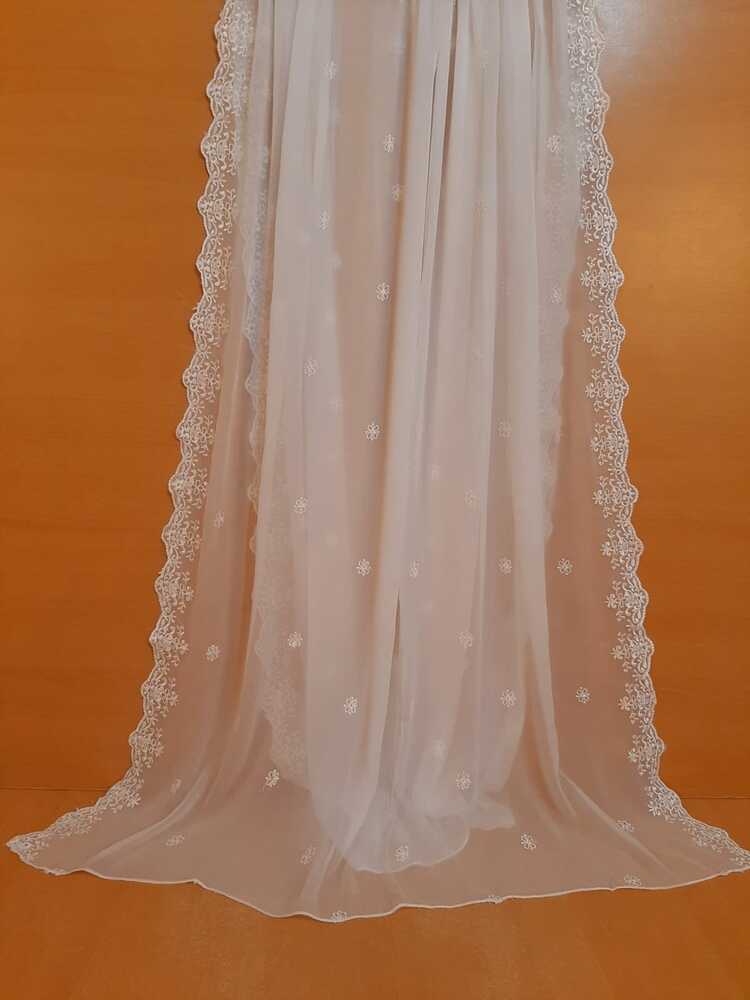 Cutwork Embroided Chiffon Dupatta - Dyeable - White