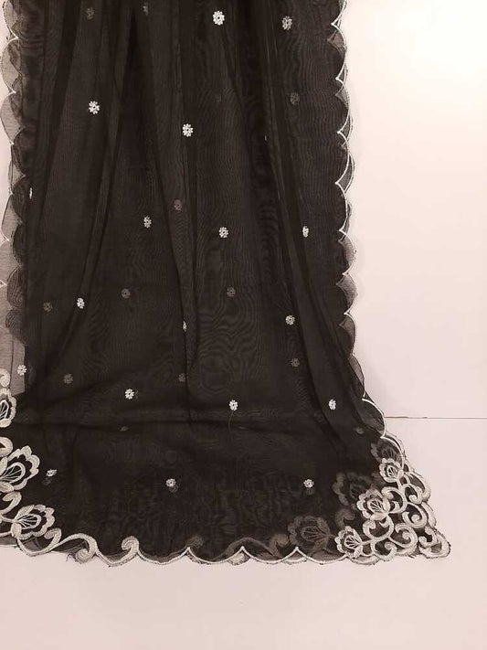 Cutwork Embroided Dupatta - Black - ZD203