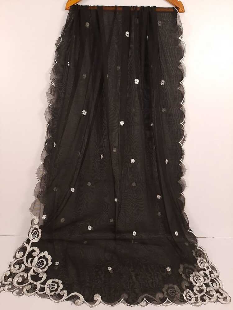 Cutwork Embroided Dupatta - Black - ZD203