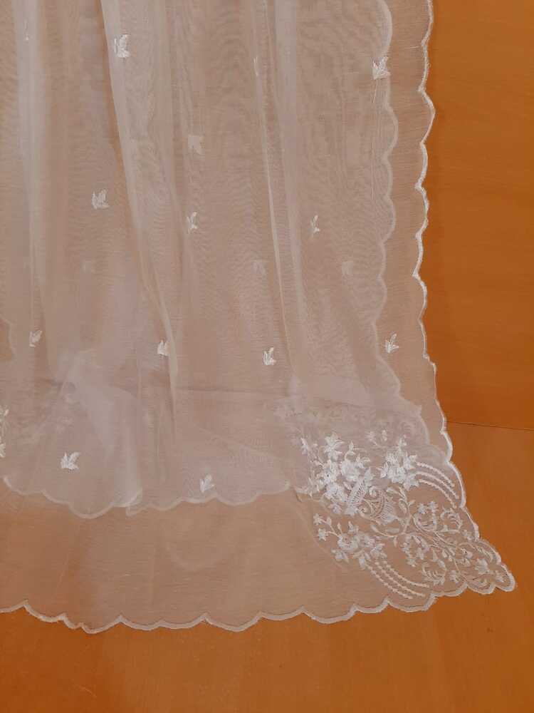 Cutwork Embroided Dupatta - White - ZD204