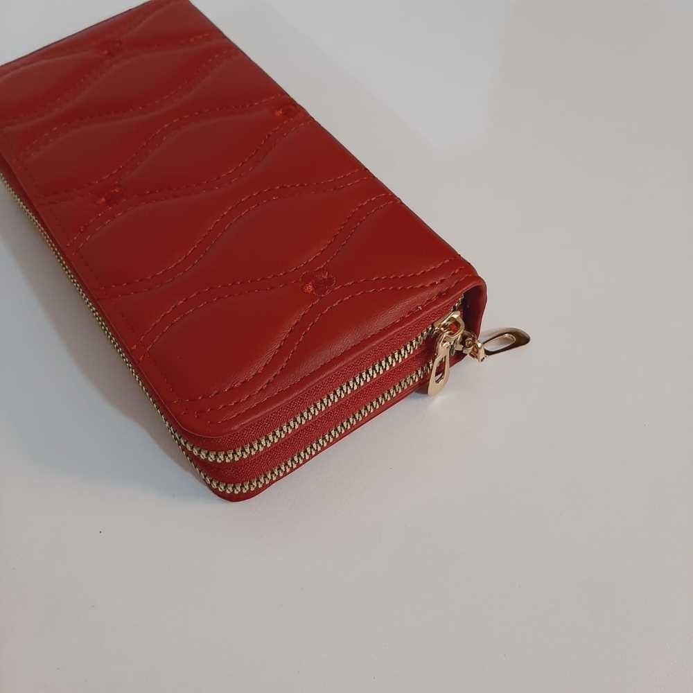 Double Zip Leather Wallet - Maroon - W13