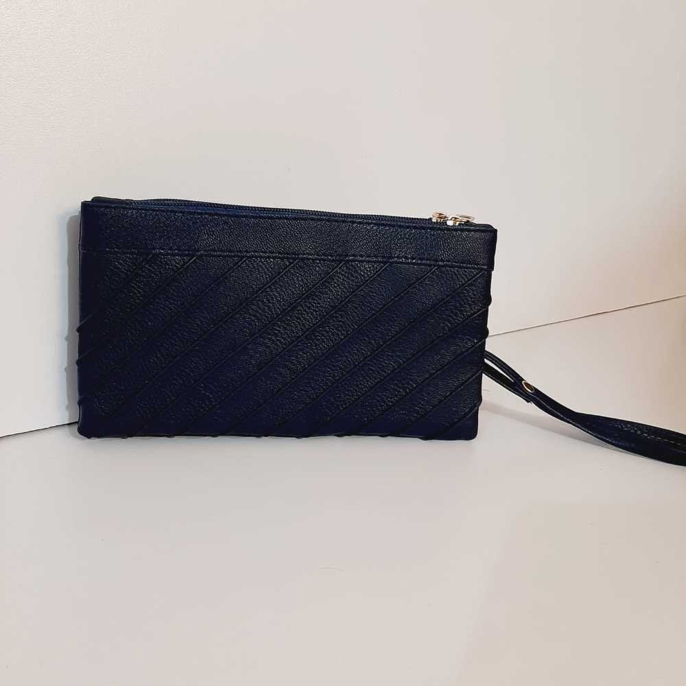 Double Zip Soft Leather Wallet - Navy - W07