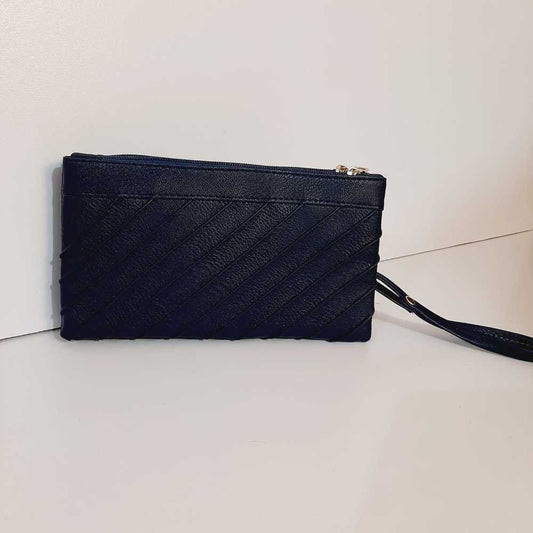 Double Zip Soft Leather Wallet - Navy - W07