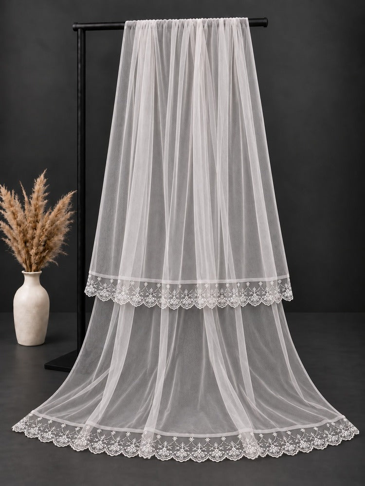 White Net Dupatta With Bottom Lace - ZD105