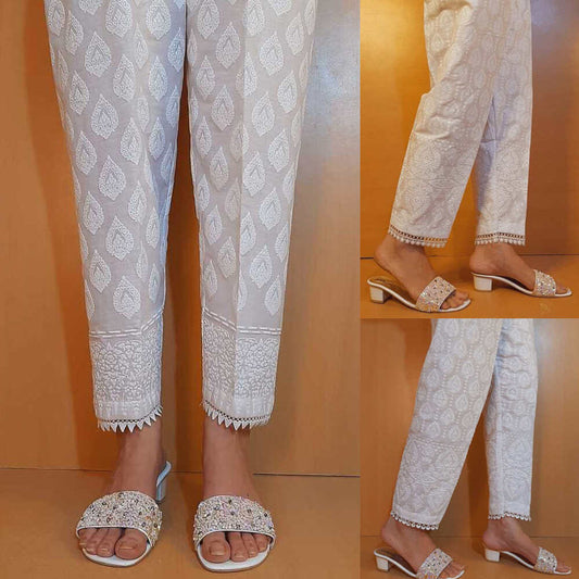 embossed cotton trouser white