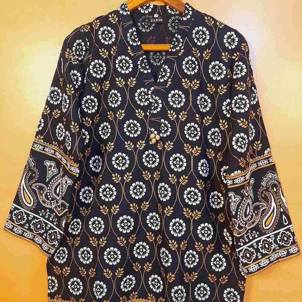 embossed soft cotton kurti navy