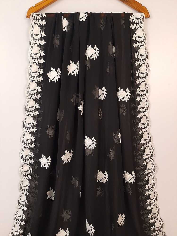 Embroided Chiffon Dupatta - Black