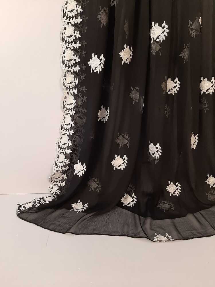 Embroided Chiffon Dupatta - Black