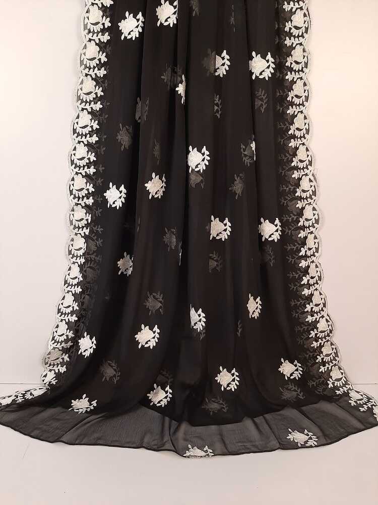 Embroided Chiffon Dupatta - Black