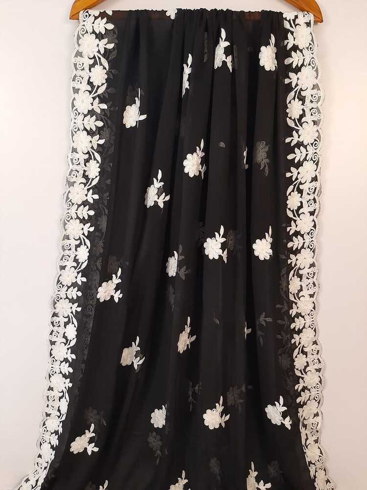 Embroided Chiffon Dupatta - Black