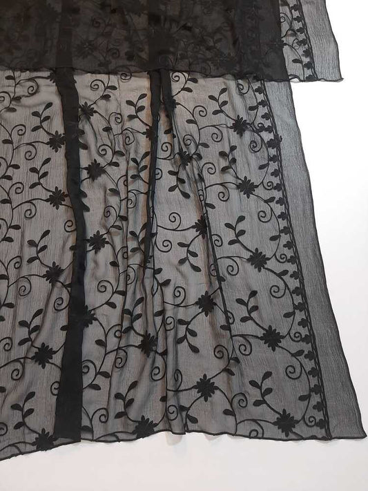 Embroided Chiffon Dupatta - Black - ZD1121