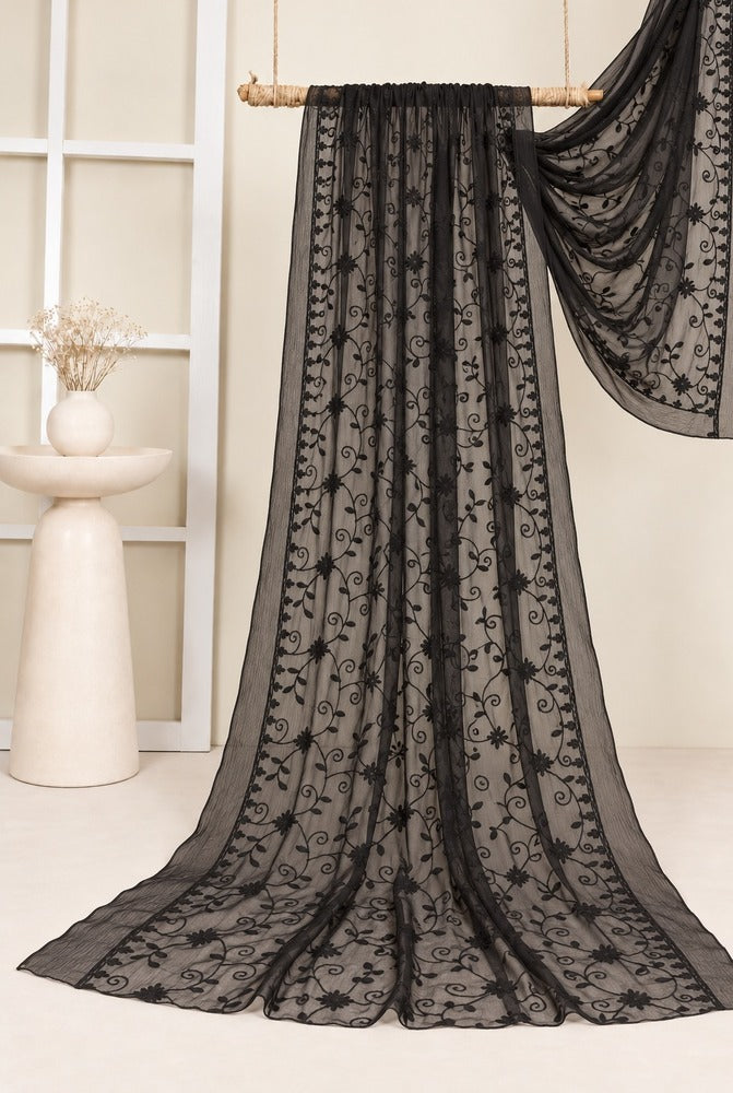 Embroided Chiffon Dupatta - Black - ZD1121