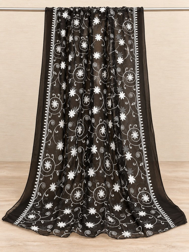 Embroided Chiffon Dupatta – Black/white - ZD1157