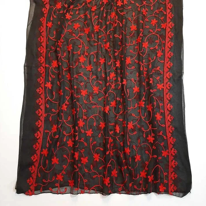 Embroided Chiffon Dupatta Black/Red - ZD607