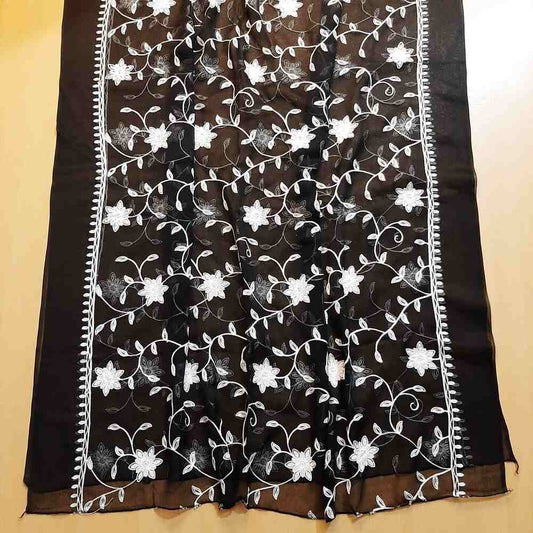 Embroided Chiffon Dupatta – Black/white