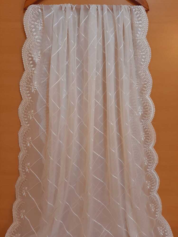 Embroided Chiffon Dupatta - White - LG03