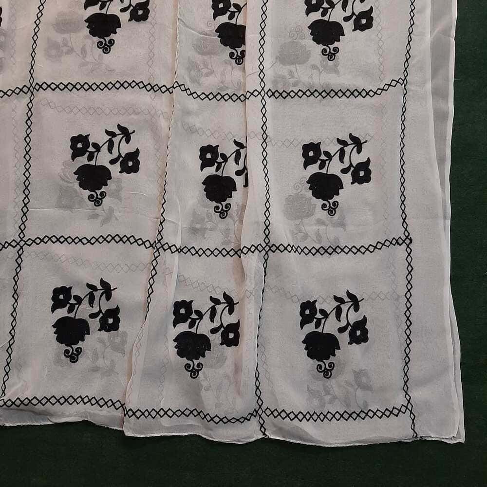 Embroided Chiffon Dupatta - White / Black