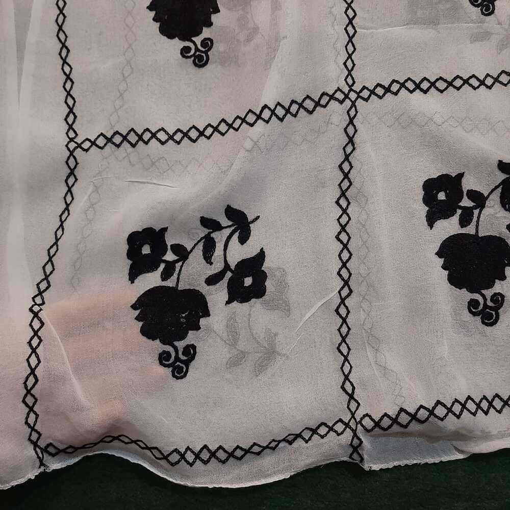 Embroided Chiffon Dupatta - White / Black