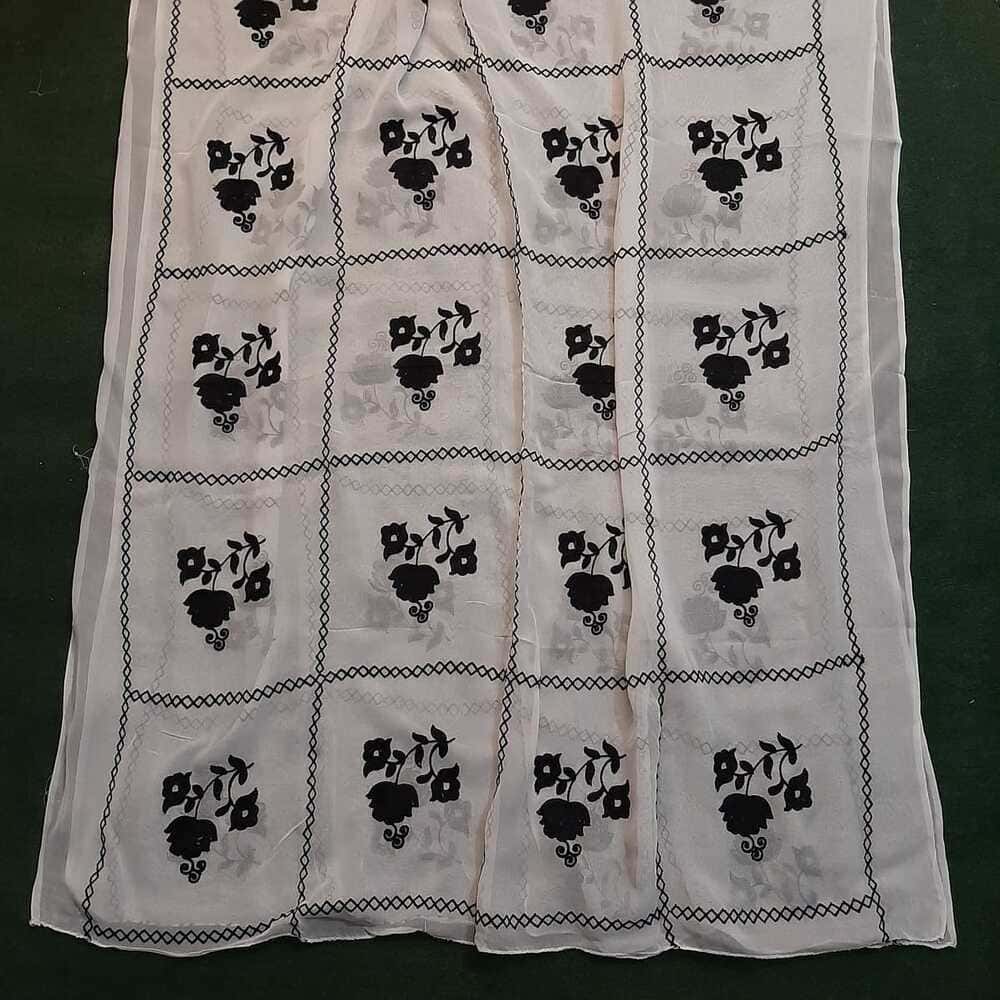Embroided Chiffon Dupatta - White / Black