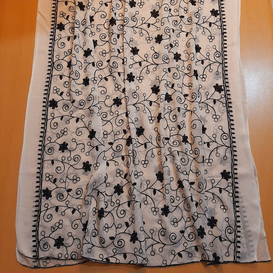 Embroided Chiffon Dupatta - White / Black