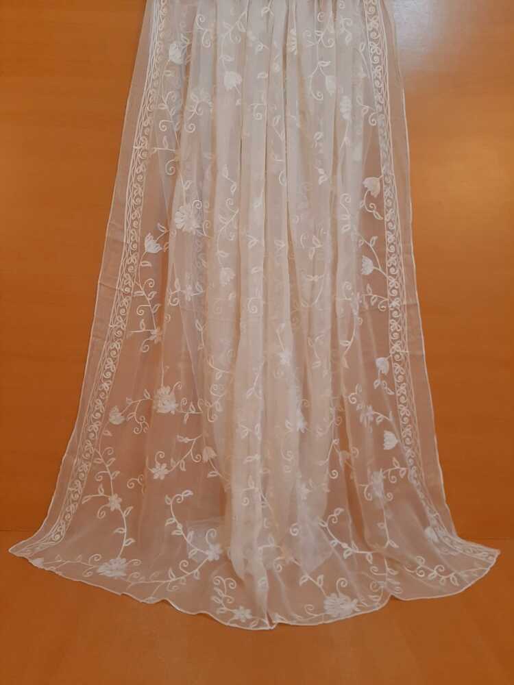Embroided Chiffon Dupatta - Dyeable - White