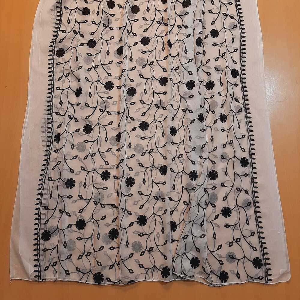 Embroided Chiffon Dupatta - White / Black