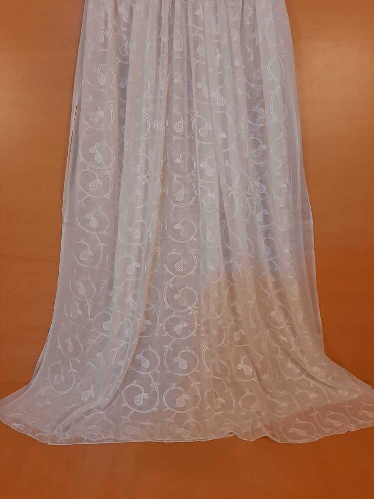Embroided Chiffon Dupatta - Dyeable - White