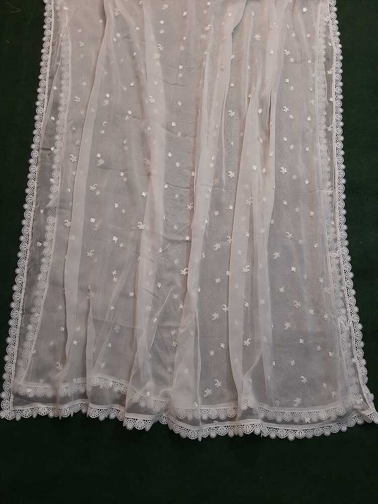 Embroided Chiffon Dupatta With 4 Side Lace – White - ZD424